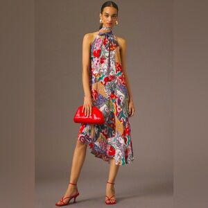 By Anthropologie Silk Halter Midi Dress. Patchwork paisley print. Sz M